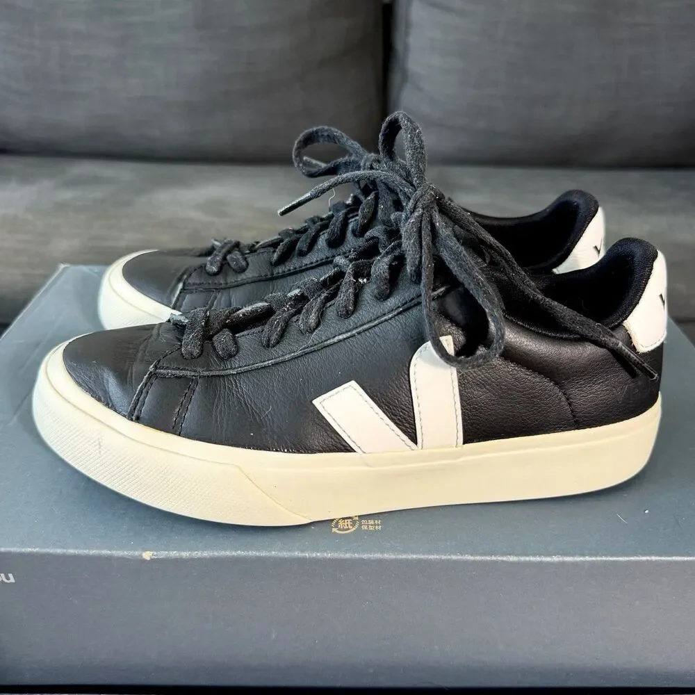 VEJA Campo Black White Leather Low Casual Shoes Sneaker Women's Size 7